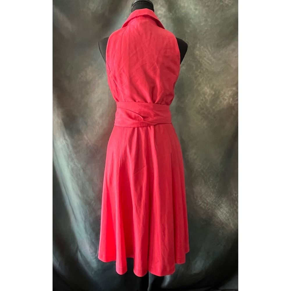 Lauren Ralph Lauren Pink Wrap‎ Dress Size 10 Sleeveless Collar Midi Elegant - Picture 3 of 6